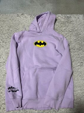 H&M Lavender Batman Logo Hoodie - Yellow & Black Emblem